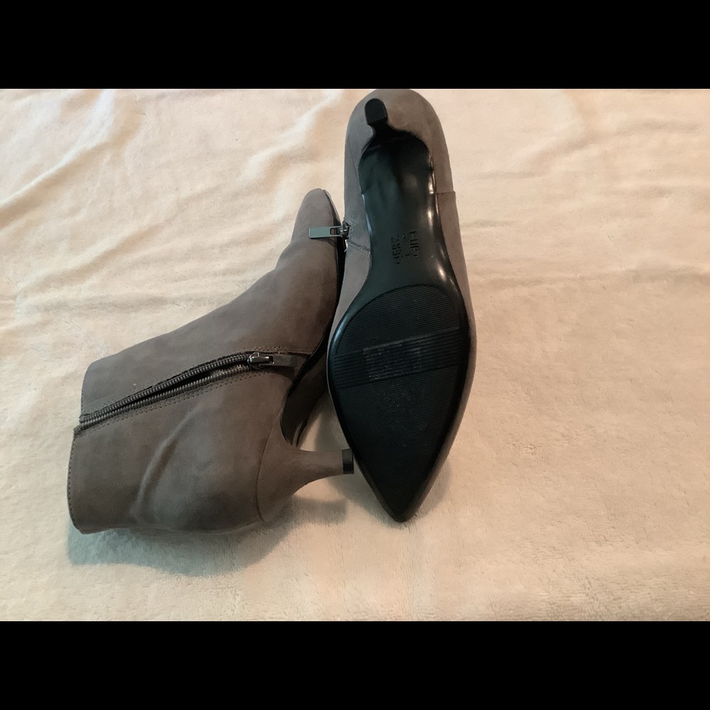Grey suede kitten heel booties